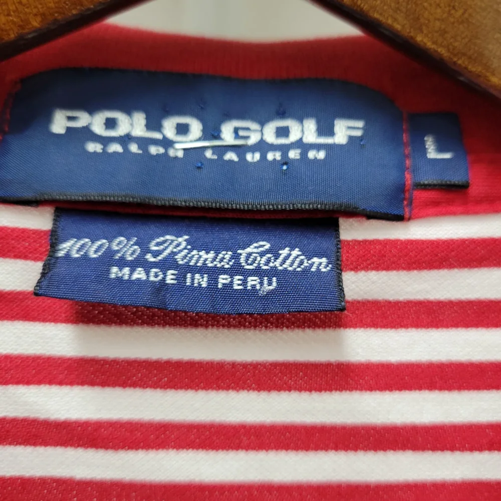 Ralph Lauren Men's Polo Golf Red White Striped Short Sleeves Shirt Size Large
